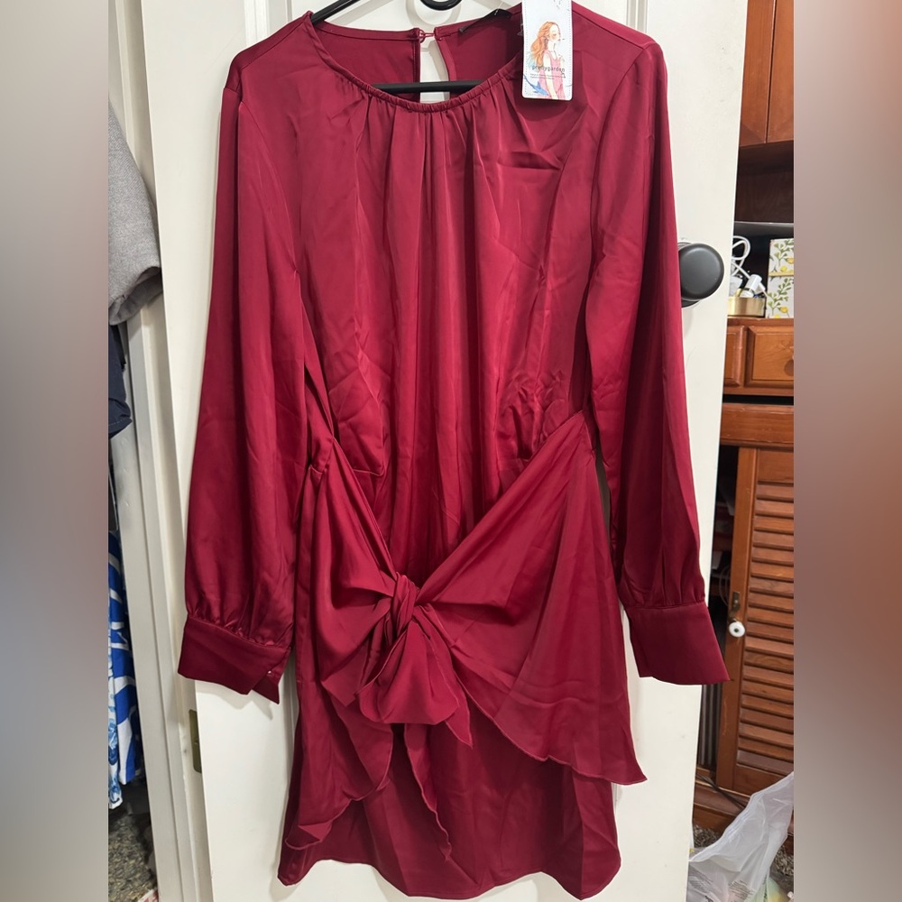 NWT Satin-y deep red colored dress. Size Large